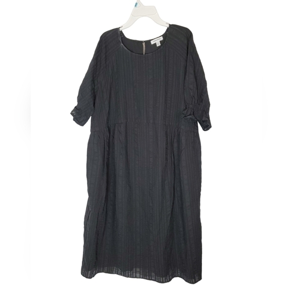 Nordstrom Black Puff Sleeve Linen Midi Dress in Size Large NWT - Picture 1 of 9